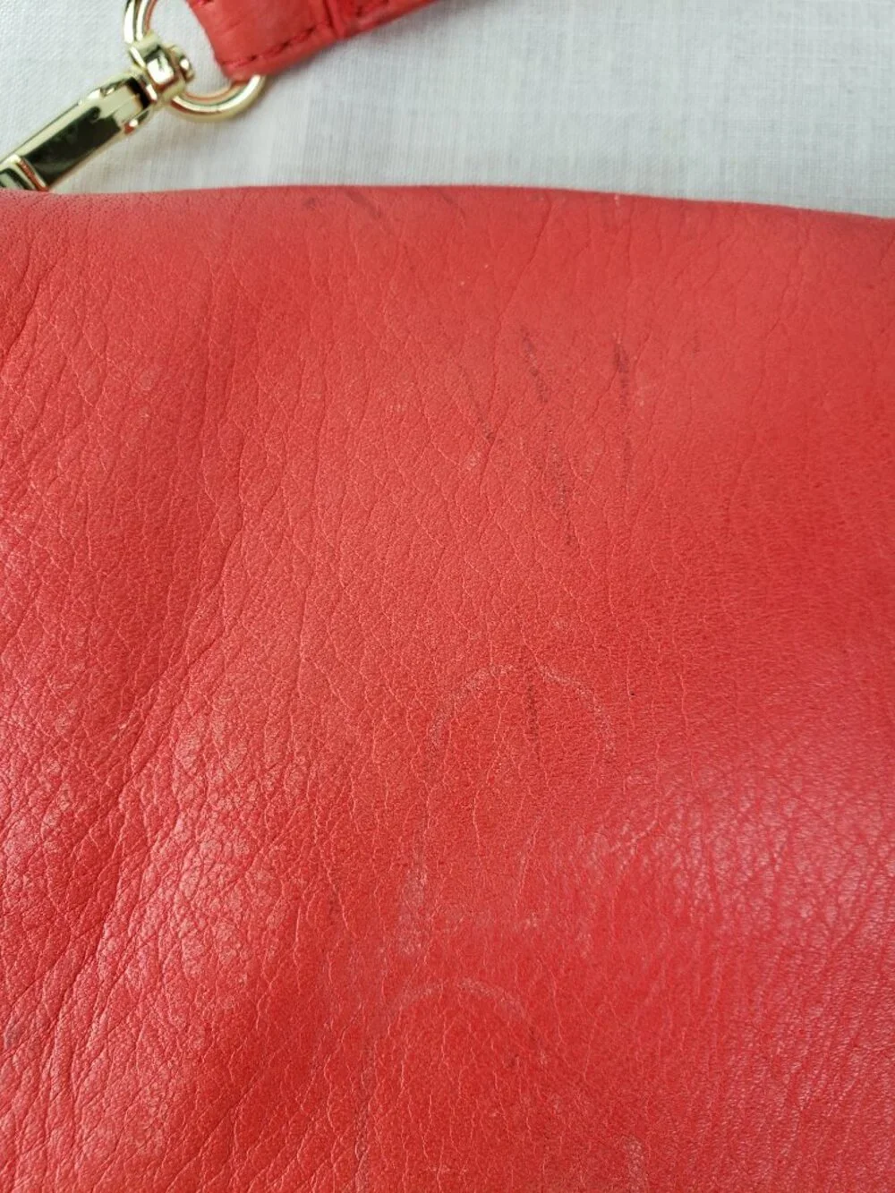 Alberta di Canio Foldover Clutch Purse Coral Red Leather Envelope Bag